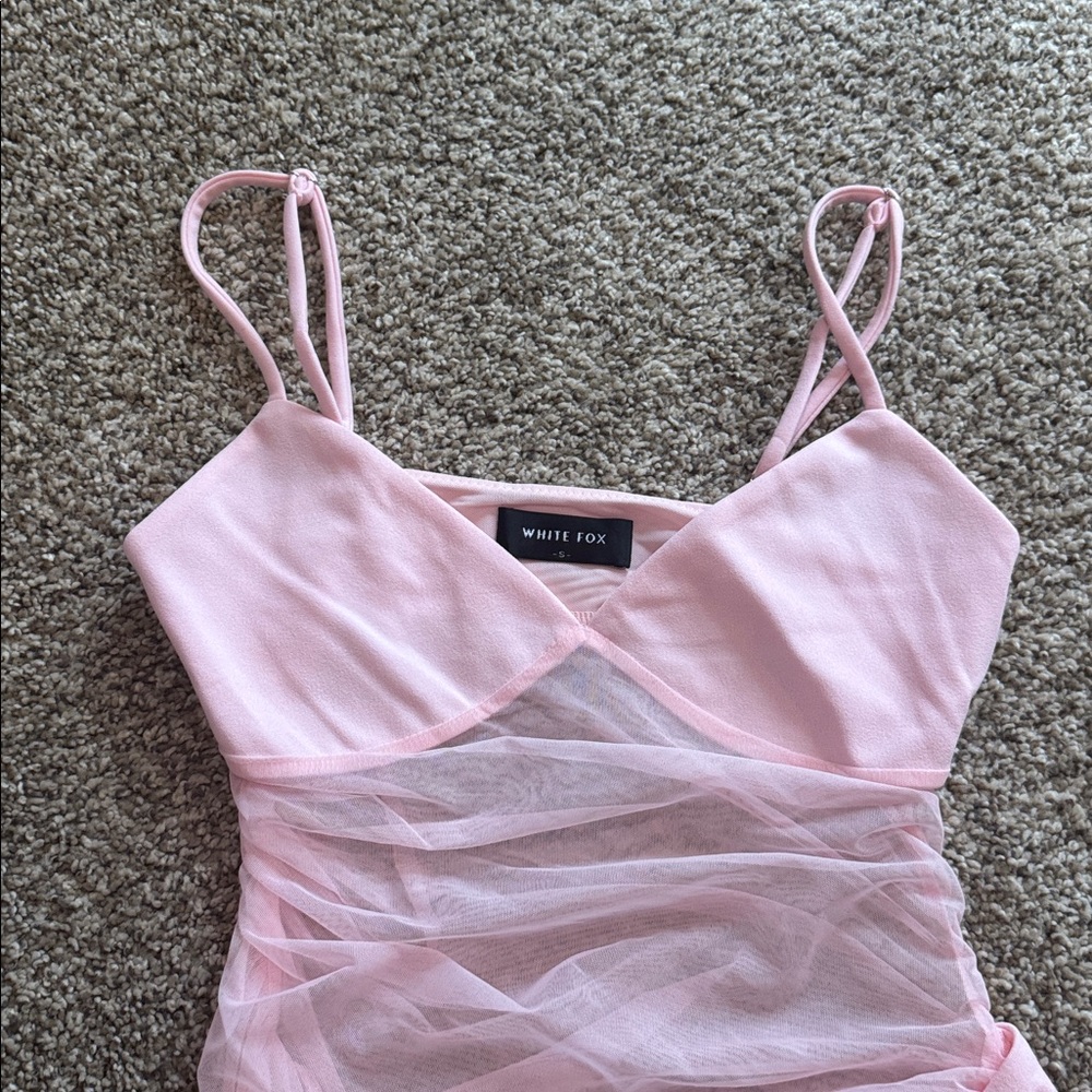 White Fox Boutique Blush Pink Mesh Cutout Bodycon Dress - Picture 3 of 5